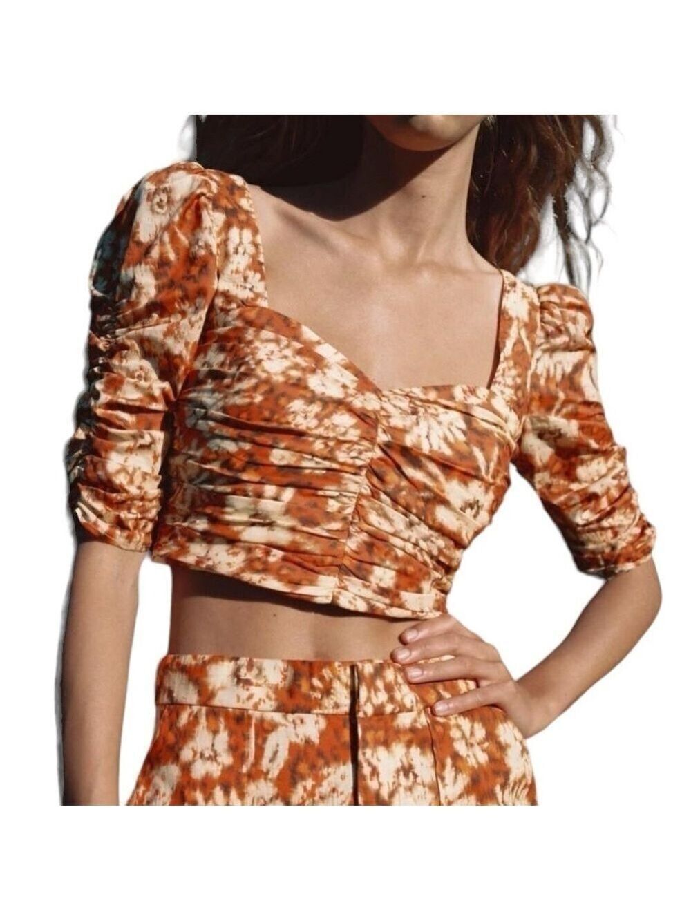 Zara Printed Draped Cropped Blouse
